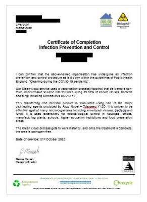 coronavirus deep cleaning certificate